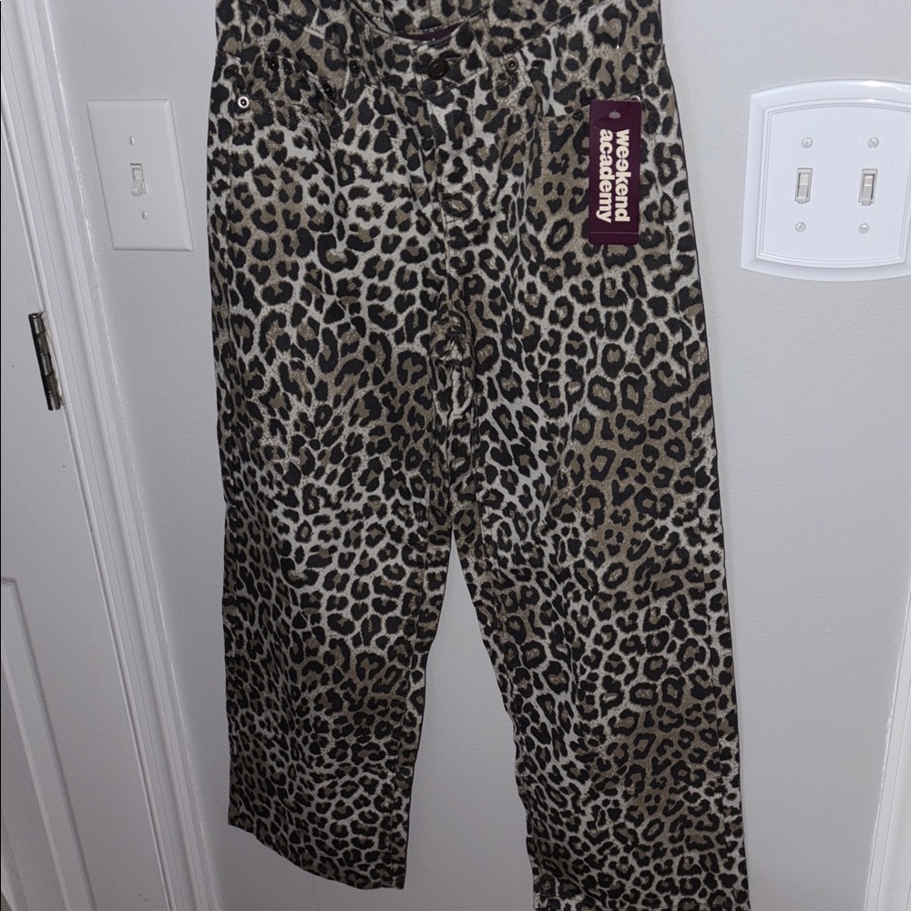 Girls NWT Leopard Print Wide-Leg Pants - Picture 4 of 5